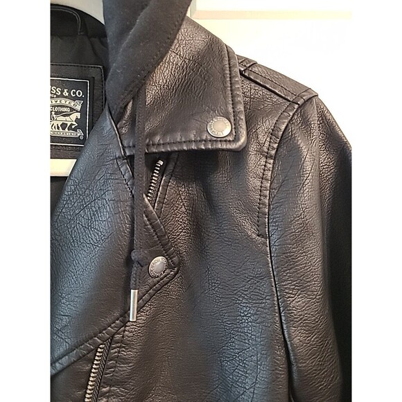 NWT $120 Levi’s Strauss Women Faux Leather Hooded Moto Biker Jacket Black Sz S - Picture 7 of 8
